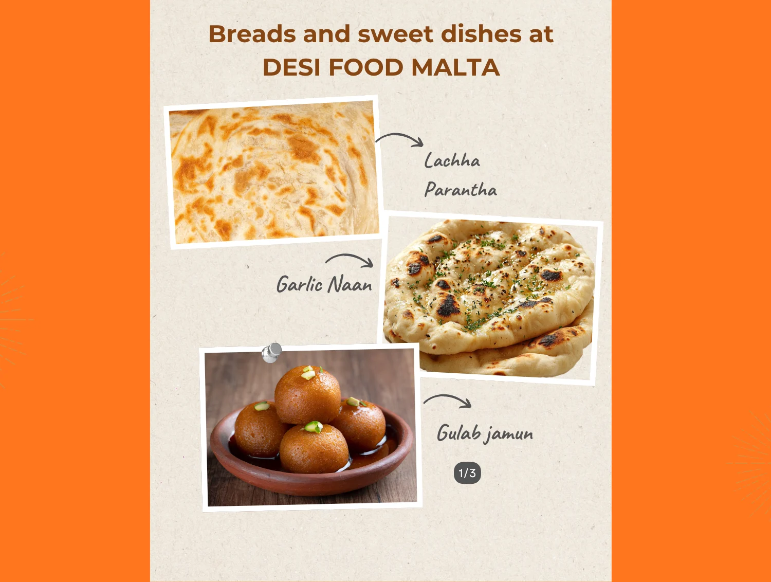 Garlic naan and lachha paratha freshly baked at Desi Food Malta St Julian